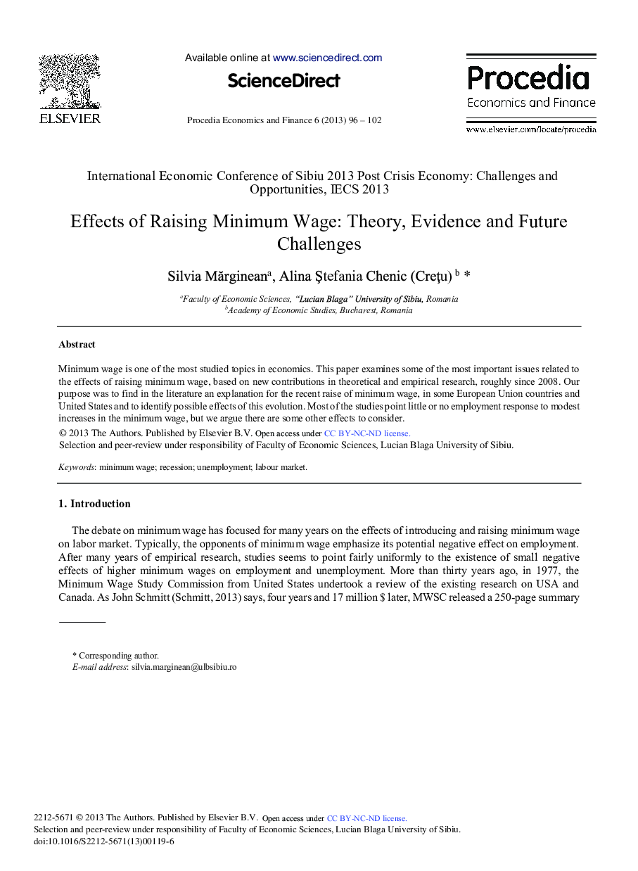 Effects of Raising Minimum Wage: Theory, Evidence and Future Challenges 