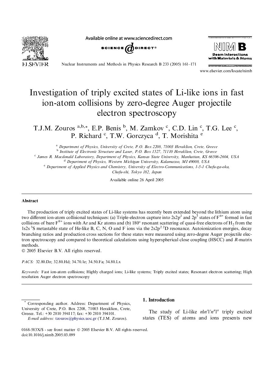 عکس صفحه اول مقاله: Investigation of triply excited states of Li-like ions in fast ion-atom collisions by zero-degree Auger projectile electron spectroscopy Investigation of triply excited states of Li-like ions in fast ion-atom collisions by zero-degree Auger projectile electron spectroscopy