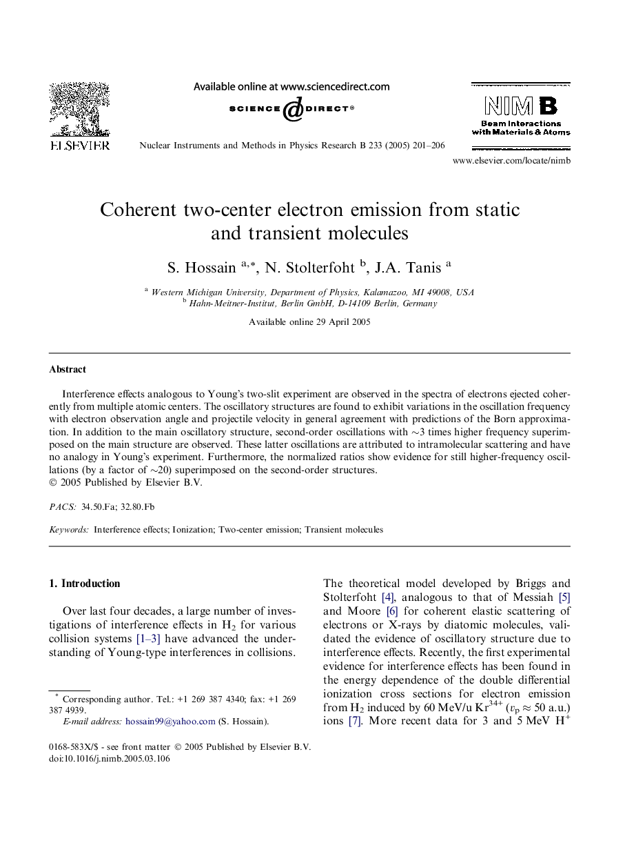 Coherent two-center electron emission from static and transient molecules