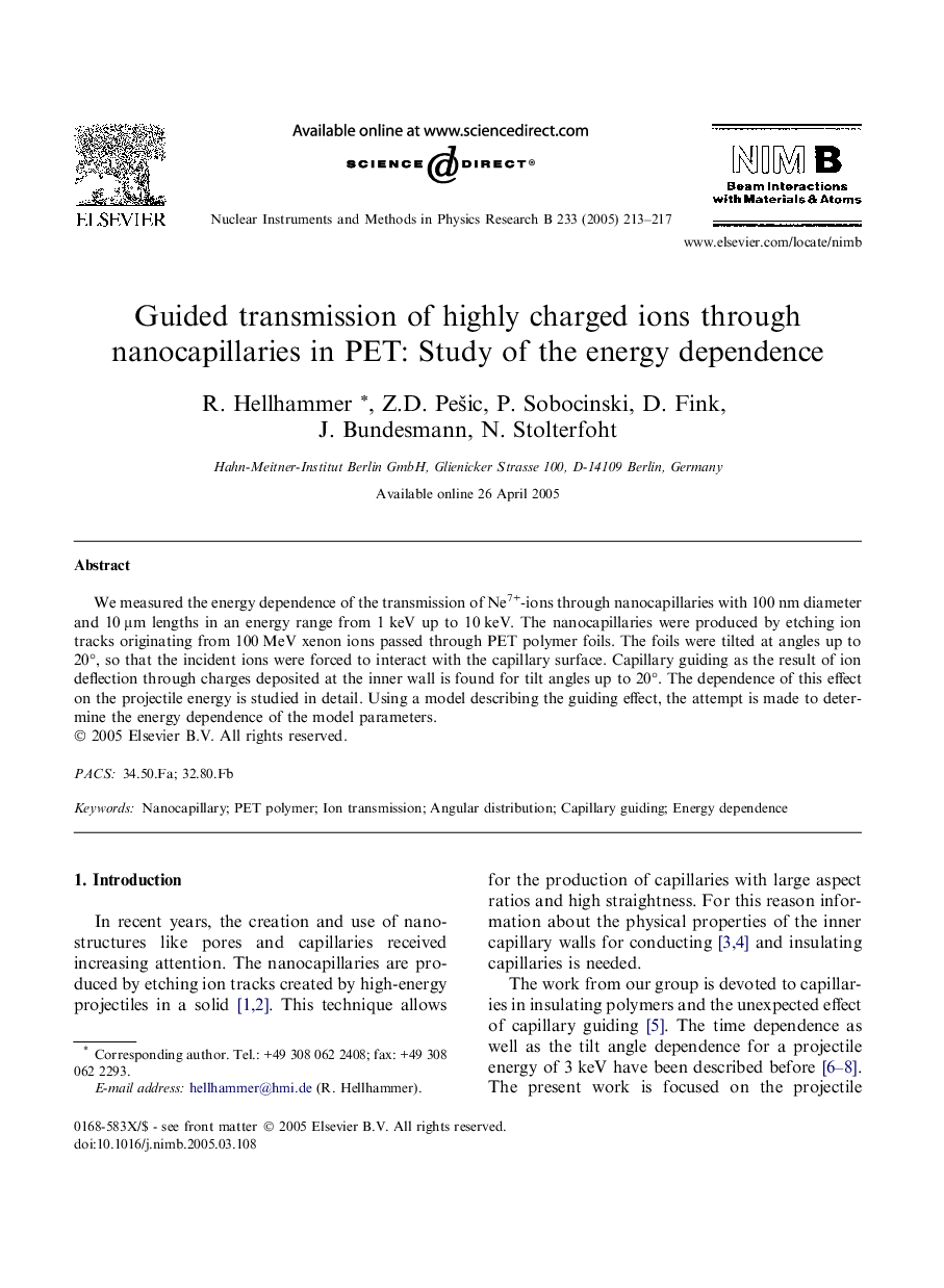 Guided transmission of highly charged ions through nanocapillaries in PET: Study of the energy dependence