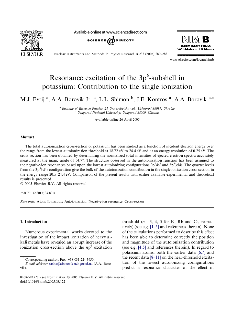 Resonance excitation of the 3p6-subshell in potassium: Contribution to the single ionization