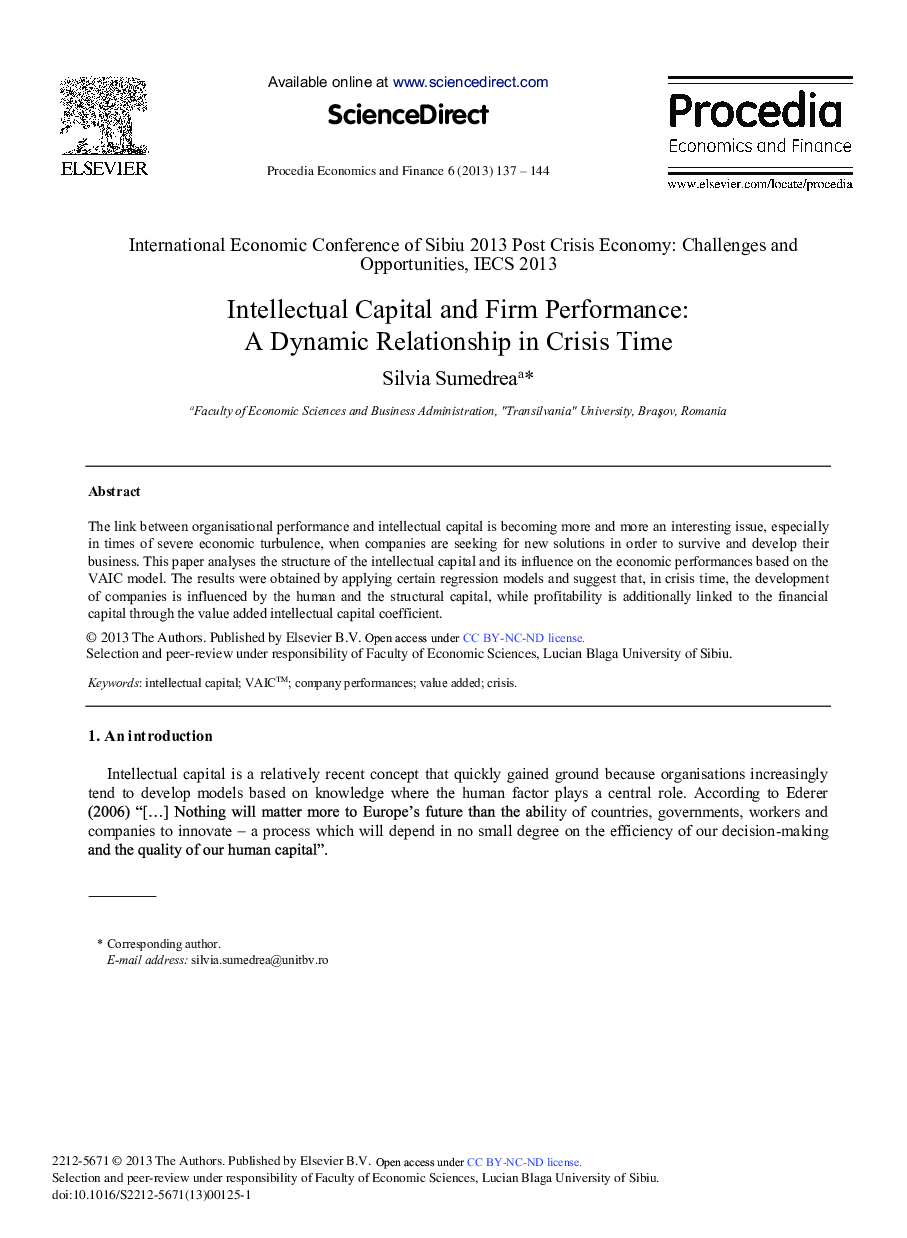 Intellectual Capital and Firm Performance: A Dynamic Relationship in Crisis Time 