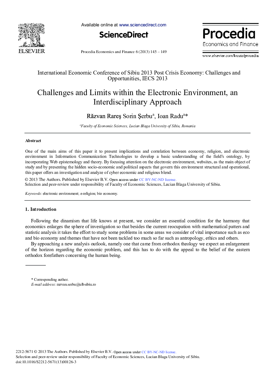 Challenges and Limits within the Electronic Environment, an Interdisciplinary Approach 