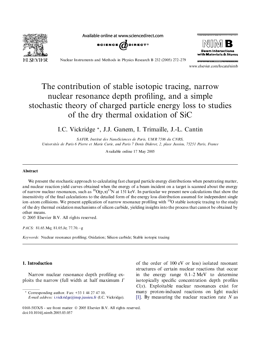 The contribution of stable isotopic tracing, narrow nuclear resonance depth profiling, and a simple stochastic theory of charged particle energy loss to studies of the dry thermal oxidation of SiC