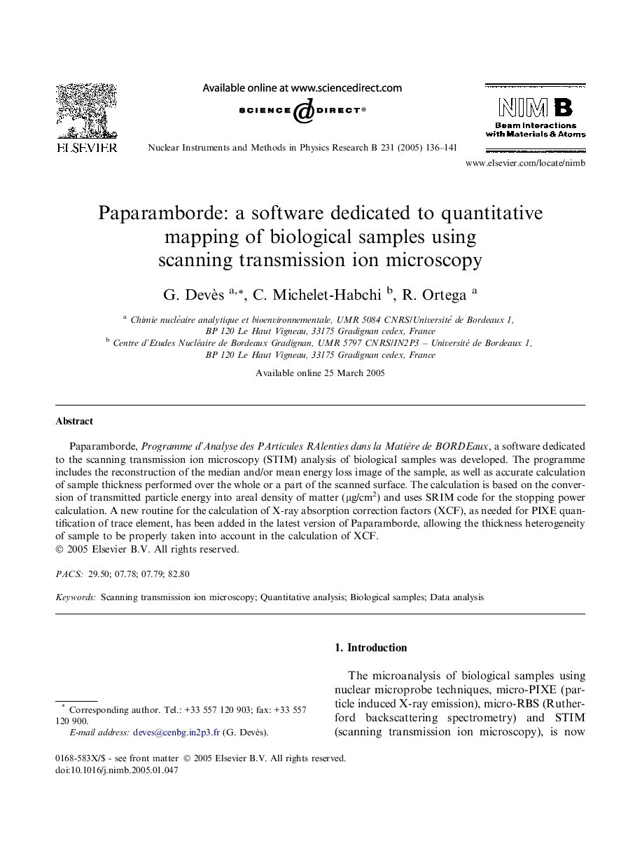 Paparamborde: a software dedicated to quantitative mapping of biological samples using scanning transmission ion microscopy