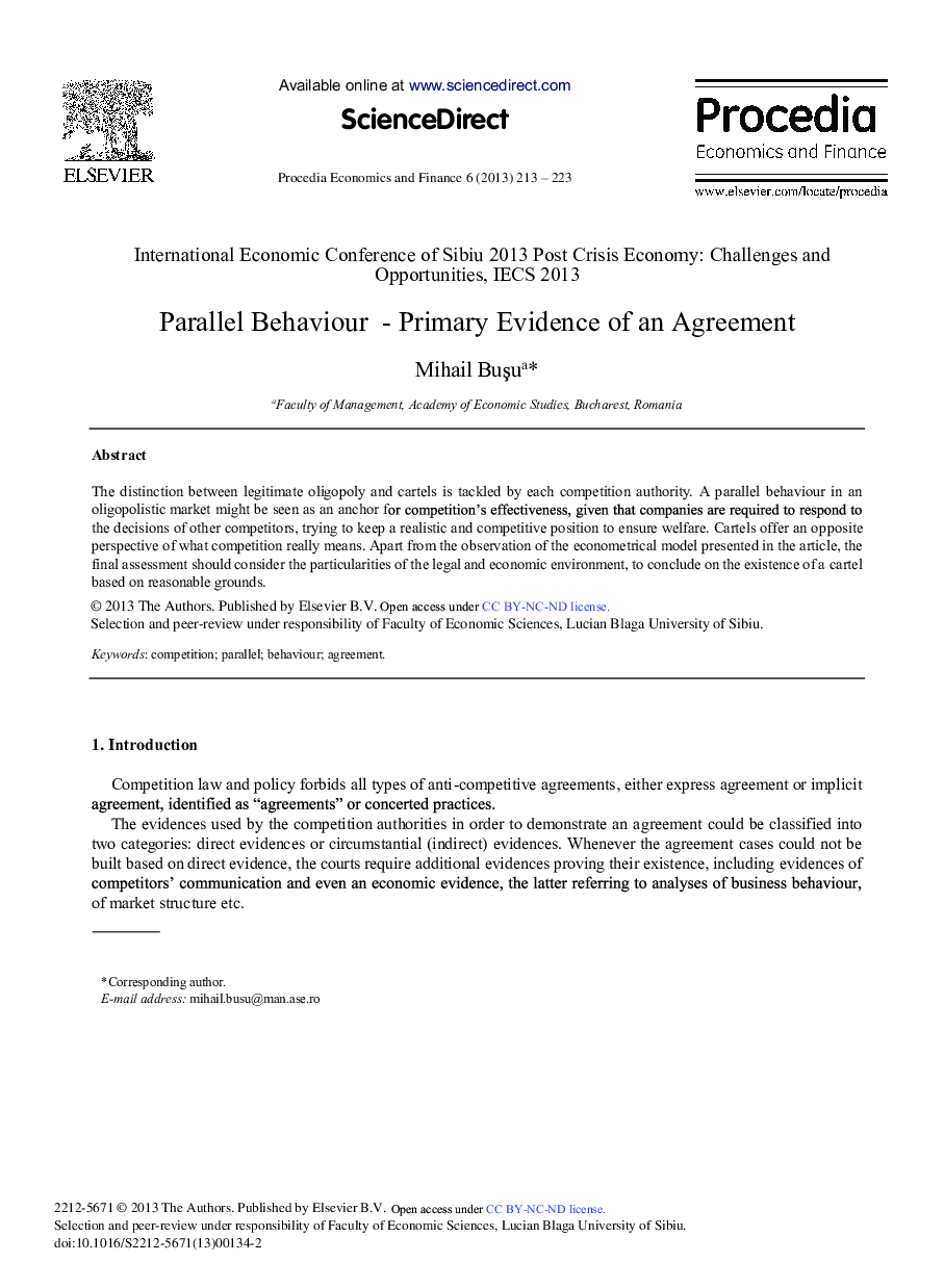 Parallel Behaviour – Primary Evidence of an Agreement 