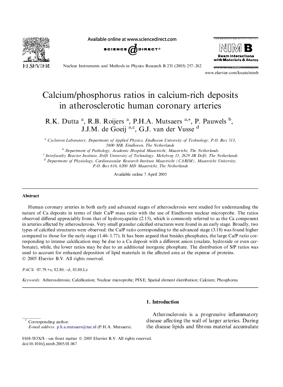 عکس صفحه اول مقاله: Calcium/phosphorus ratios in calcium-rich deposits in atherosclerotic human coronary arteries Calcium/phosphorus ratios in calcium-rich deposits in atherosclerotic human coronary arteries