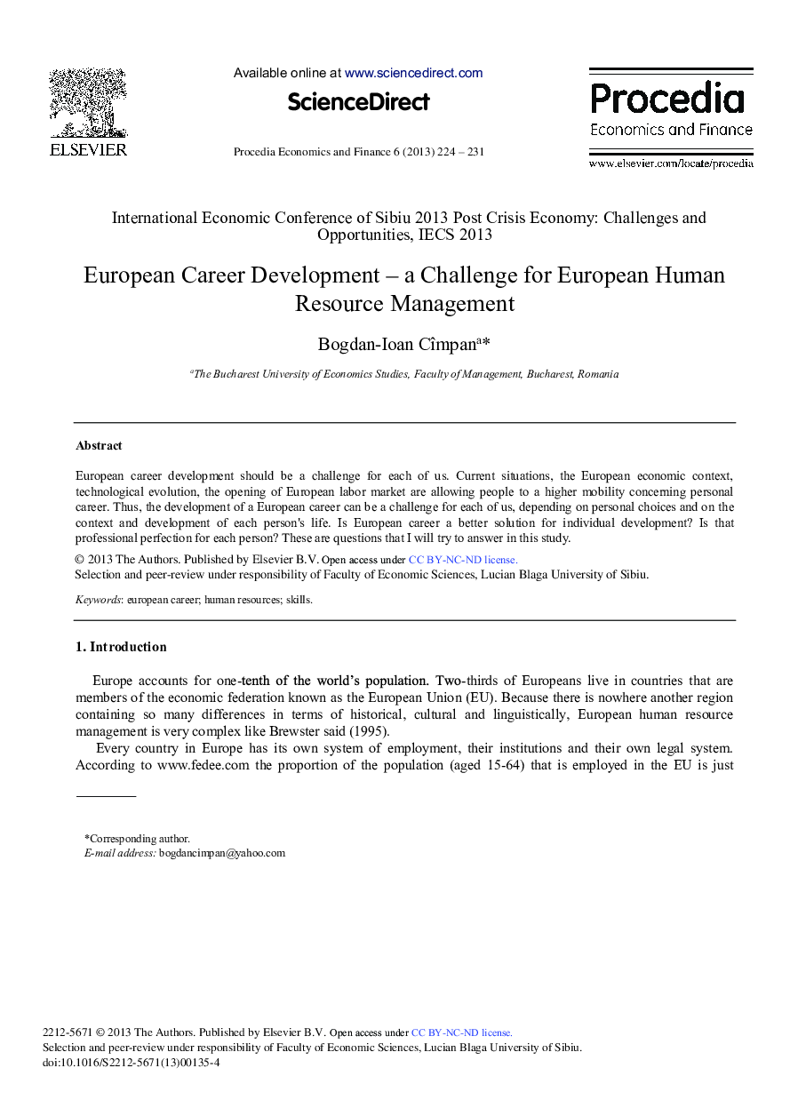 European Career Development – A Challenge for European Human Resource Management 