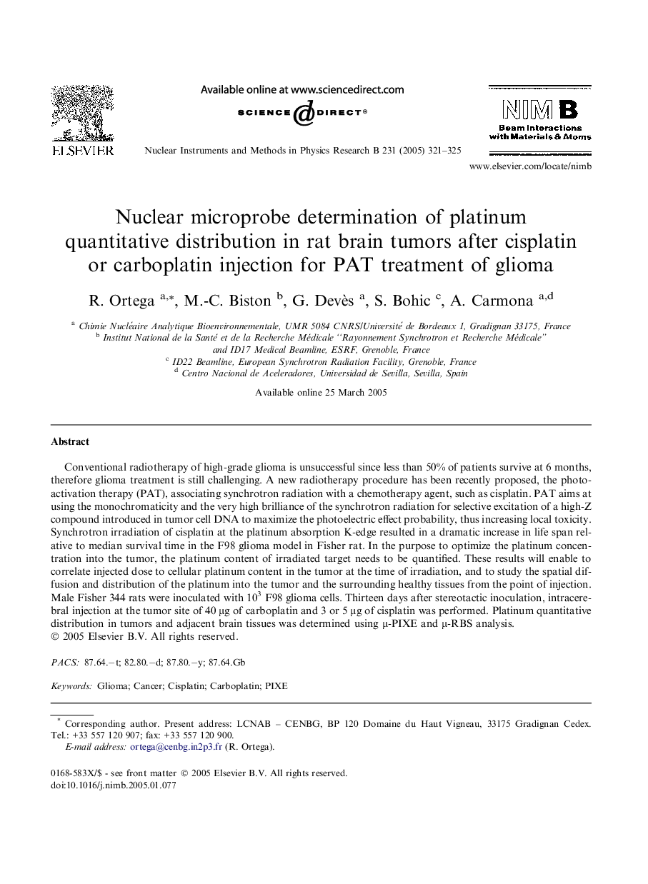 Nuclear microprobe determination of platinum quantitative distribution in rat brain tumors after cisplatin or carboplatin injection for PAT treatment of glioma