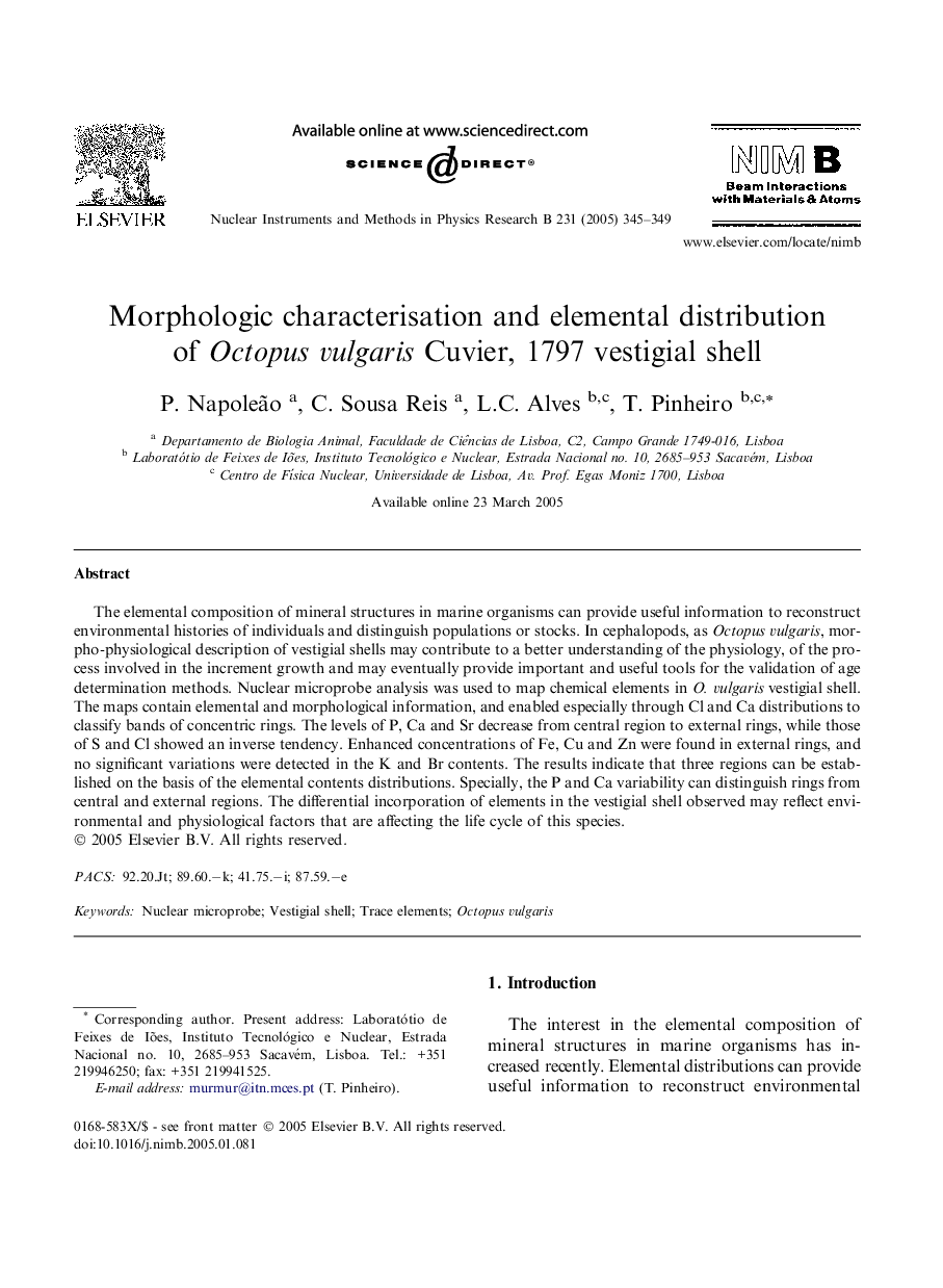 Morphologic characterisation and elemental distribution of Octopus vulgaris Cuvier, 1797 vestigial shell