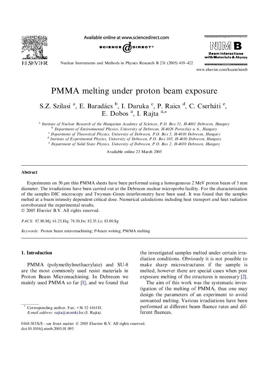 PMMA melting under proton beam exposure