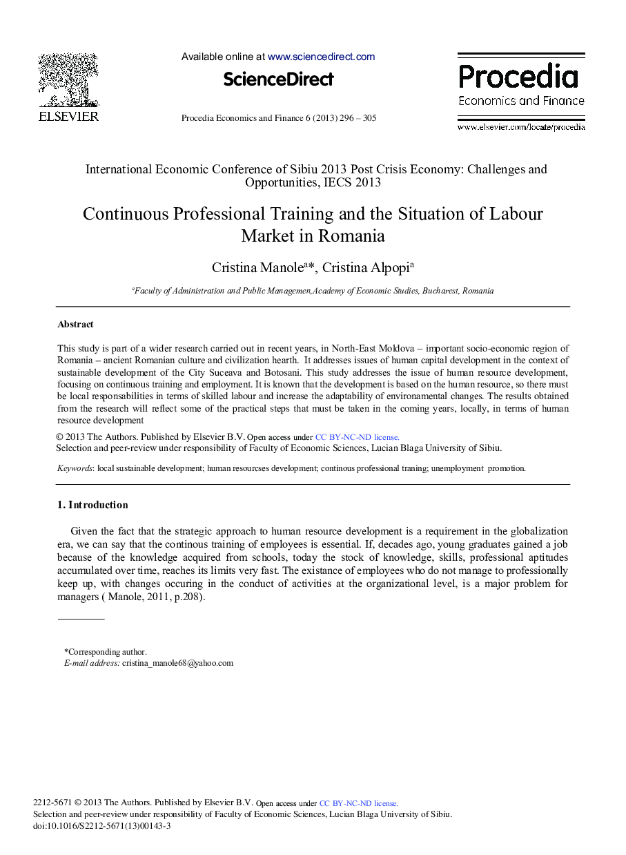 Continuous Professional Training and the Situation of Labour Market in Romania 