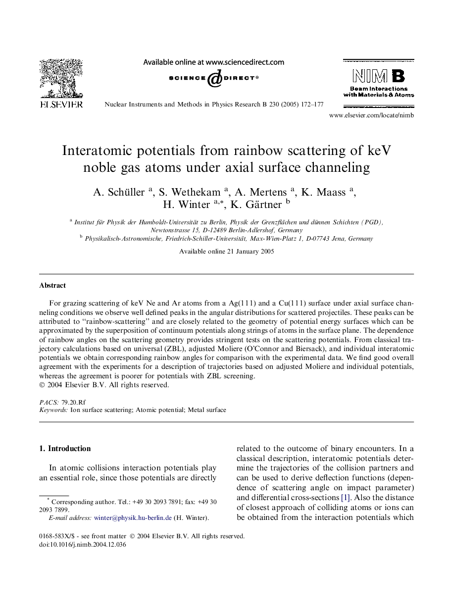 Interatomic potentials from rainbow scattering of keV noble gas atoms under axial surface channeling