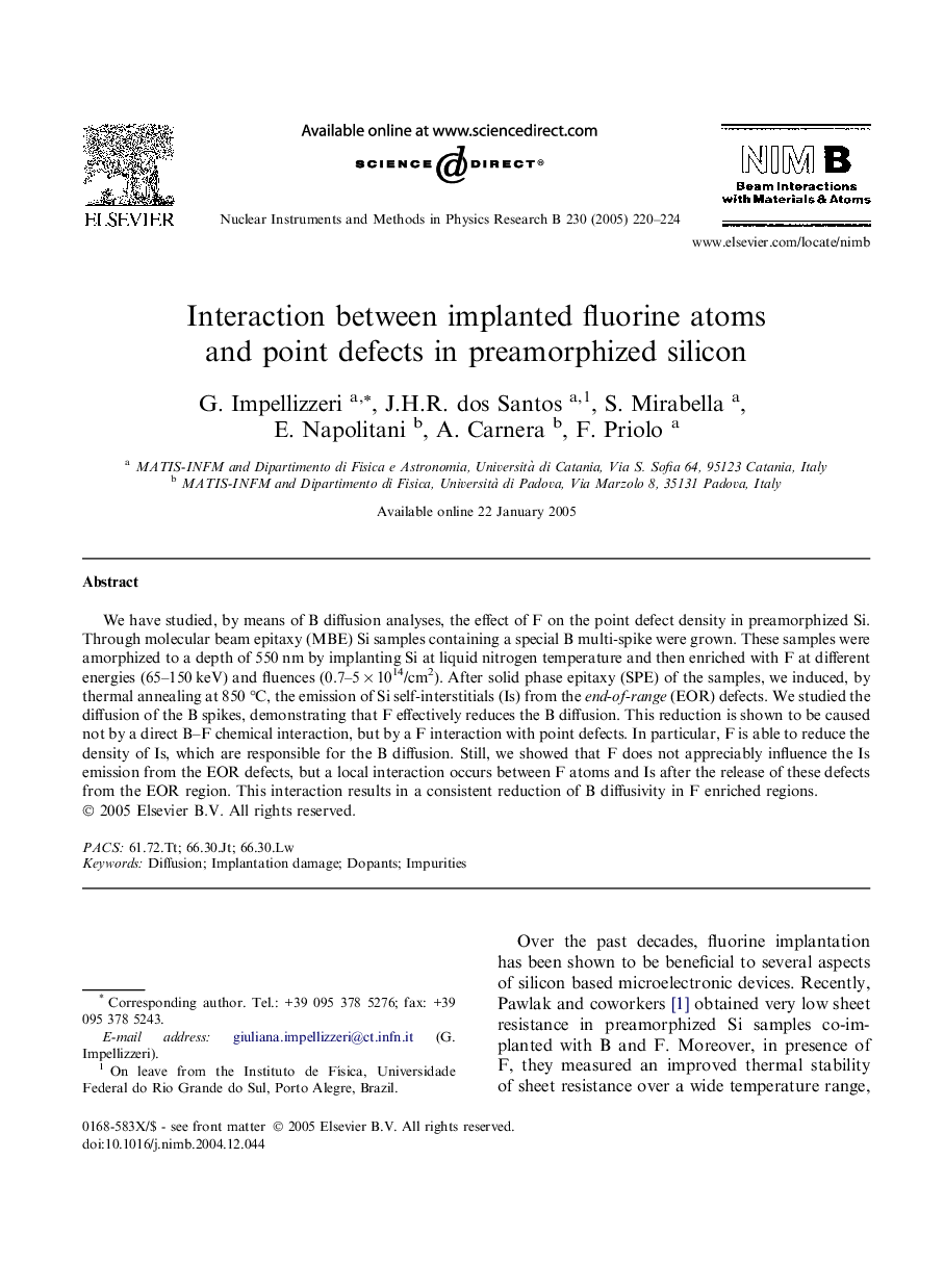 Interaction between implanted fluorine atoms and point defects in preamorphized silicon