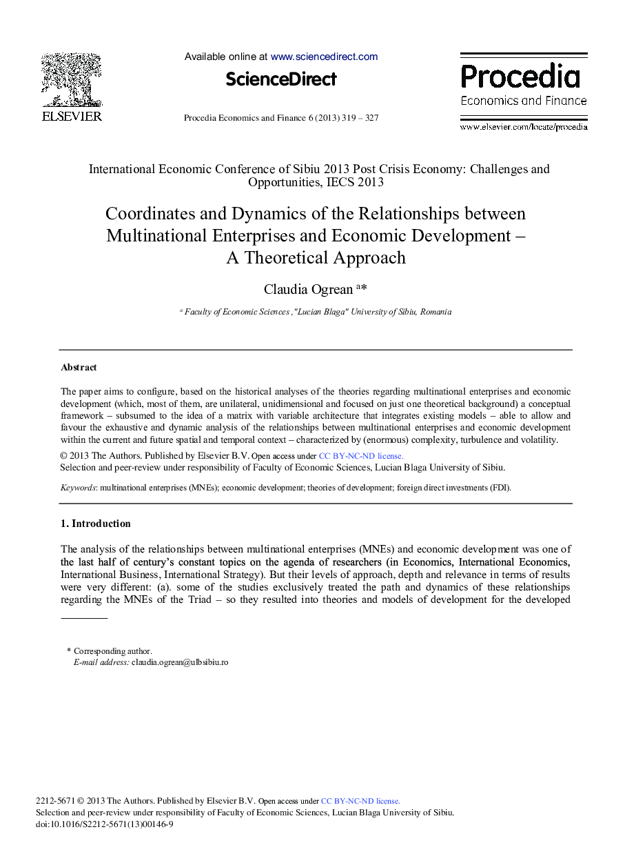 Coordinates and Dynamics of the Relationships between Multinational Enterprises and Economic Development – A Theoretical Approach 