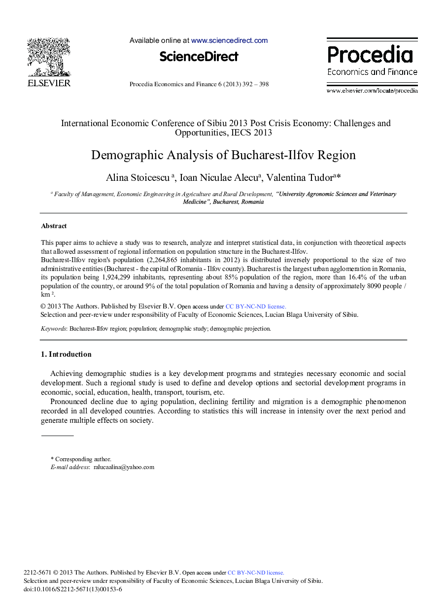 Demographic Analysis of Bucharest-Ilfov Region 