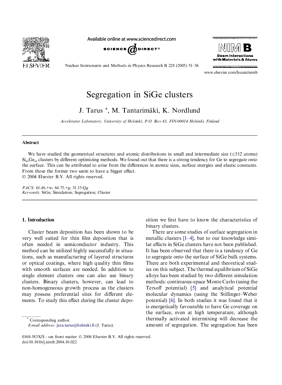 Segregation in SiGe clusters