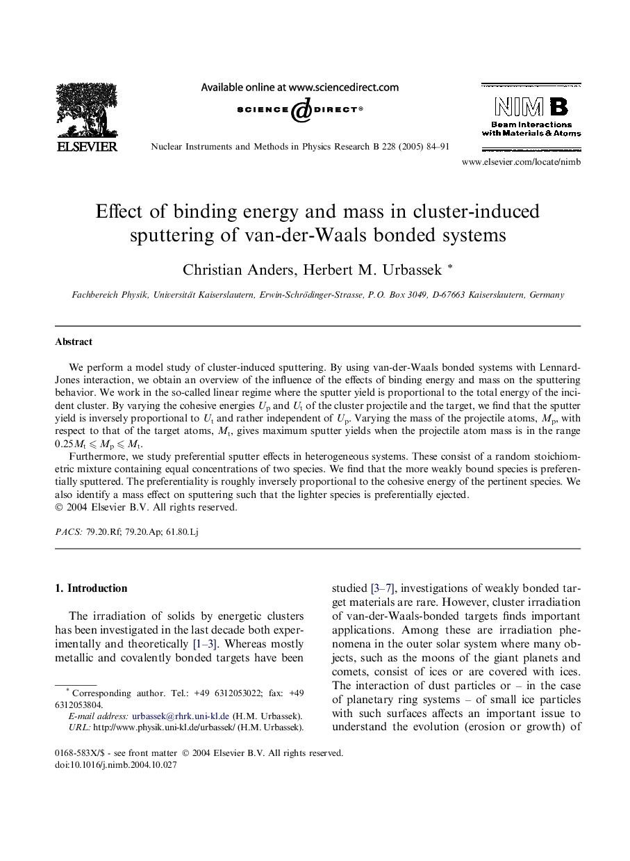 Effect of binding energy and mass in cluster-induced sputtering of van-der-Waals bonded systems