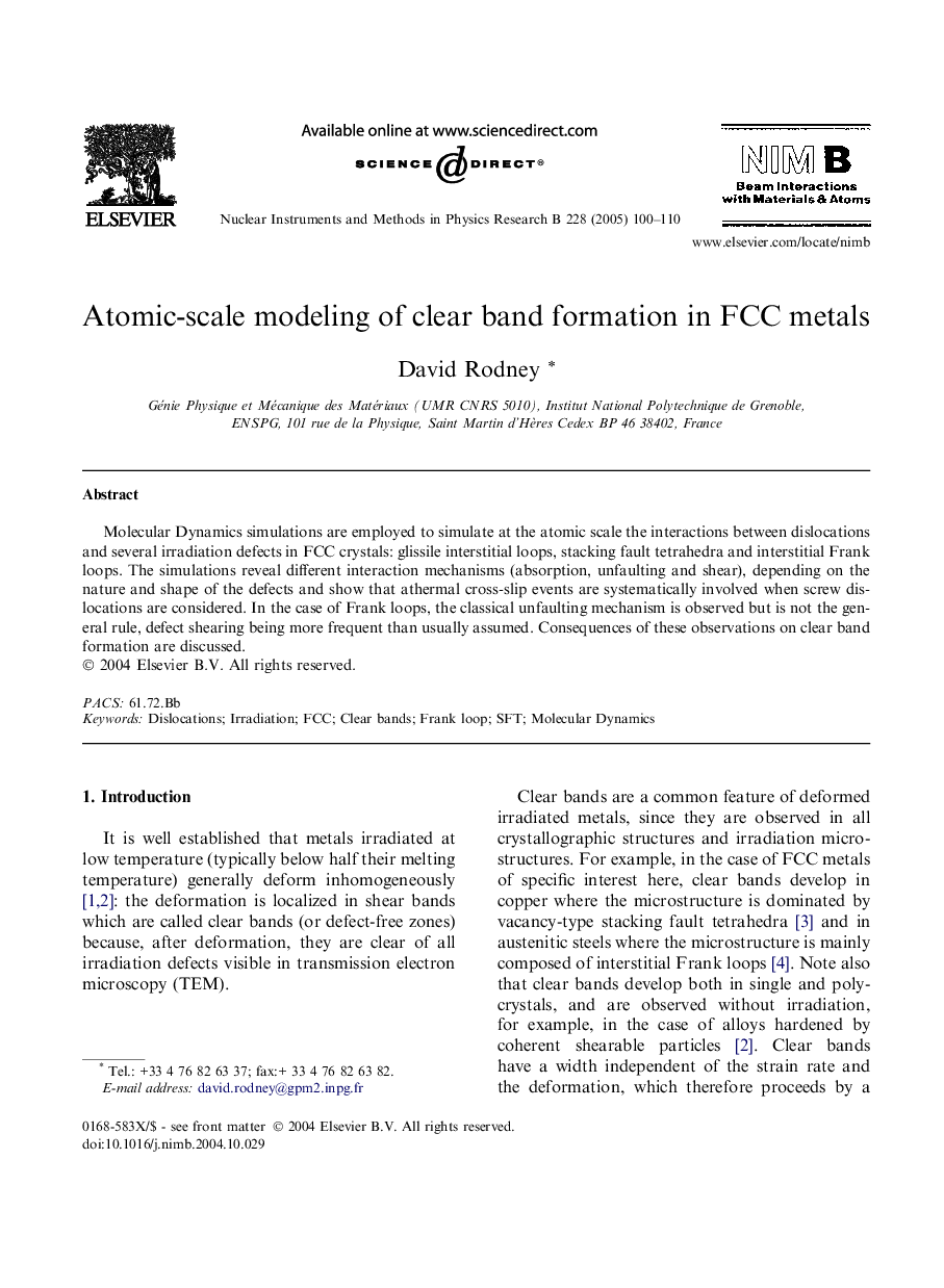 Atomic-scale modeling of clear band formation in FCC metals