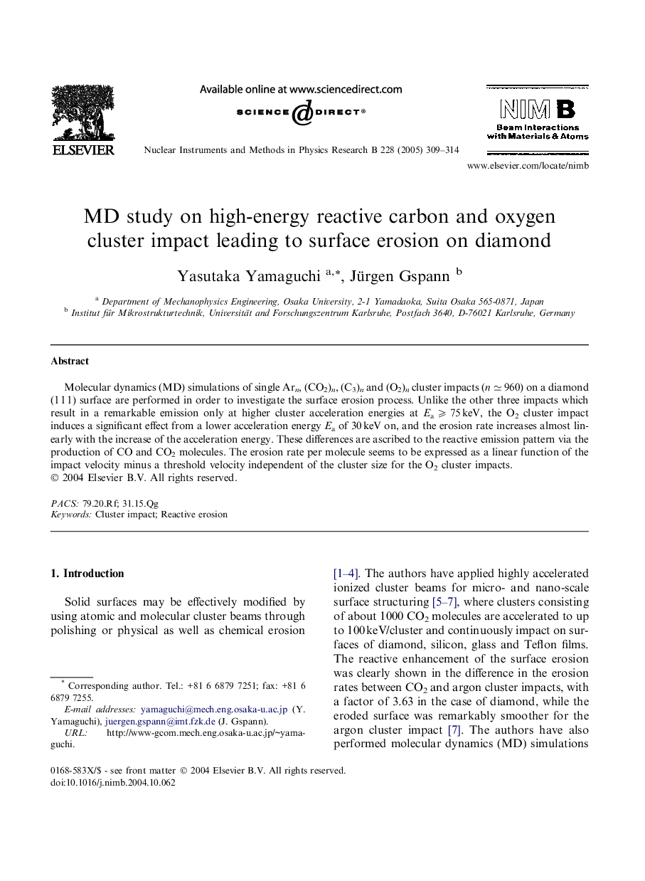 MD study on high-energy reactive carbon and oxygen cluster impact leading to surface erosion on diamond