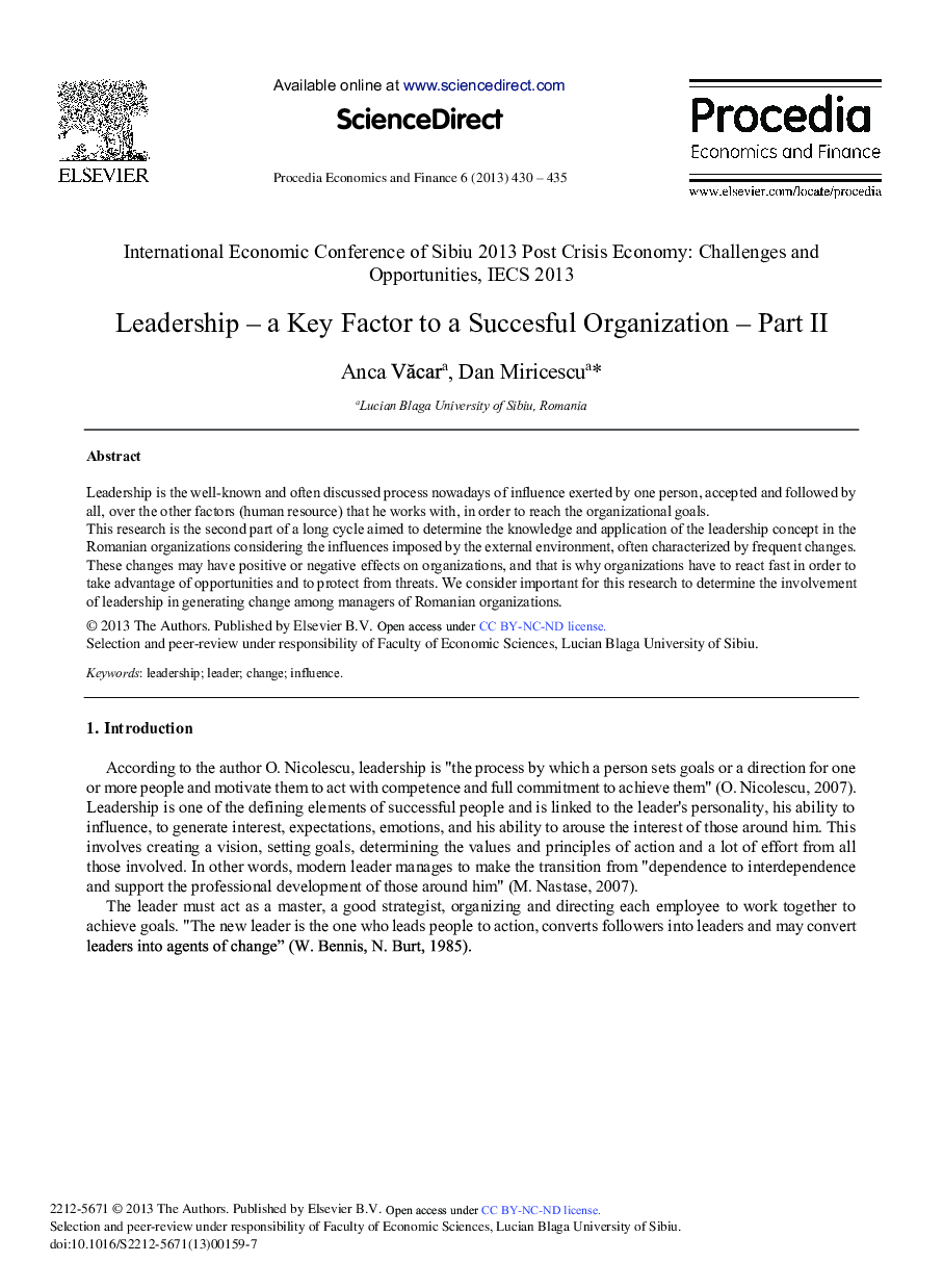 Leadership – A Key Factor to a Succesful Organization – Part II 