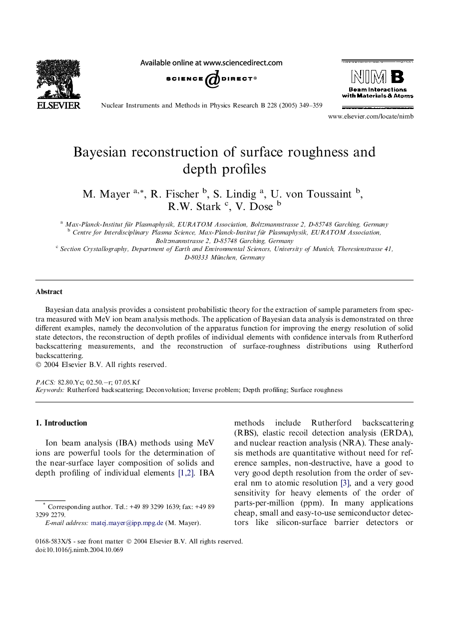 Bayesian reconstruction of surface roughness and depth profiles