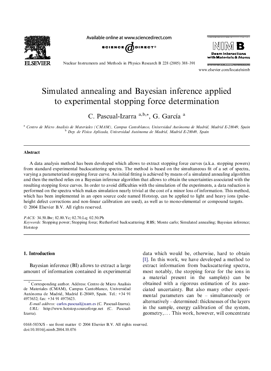 Simulated annealing and Bayesian inference applied to experimental stopping force determination