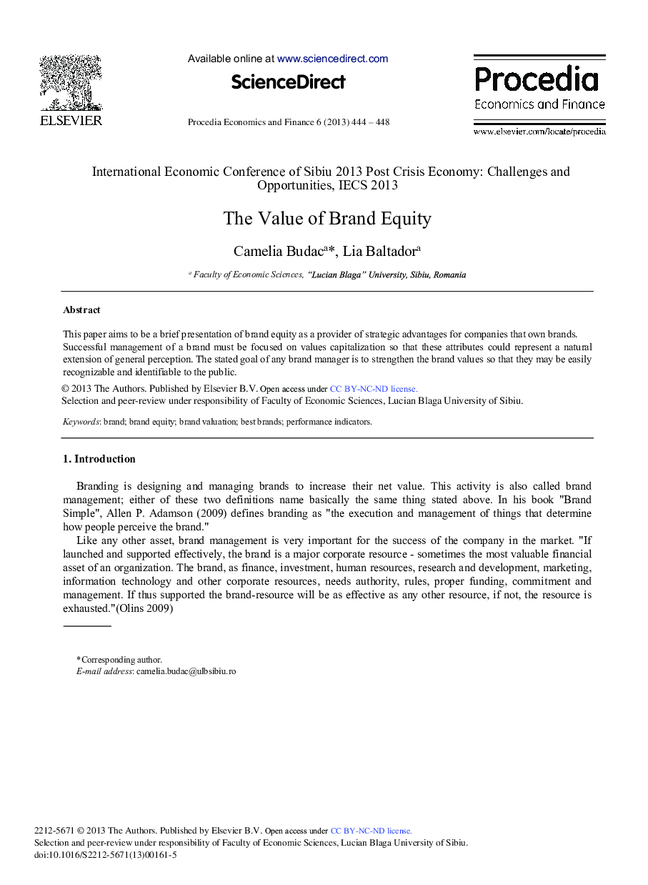 The Value of Brand Equity 