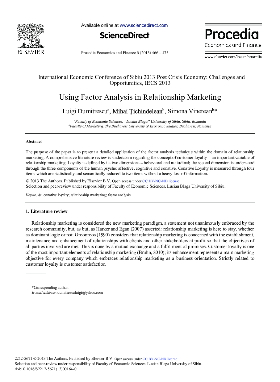 Using Factor Analysis in Relationship Marketing 