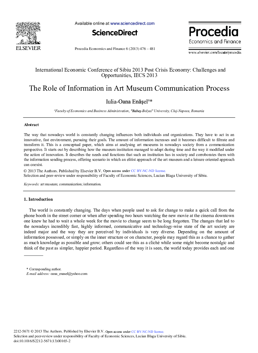 The Role of Information in Art Museum Communication Process 