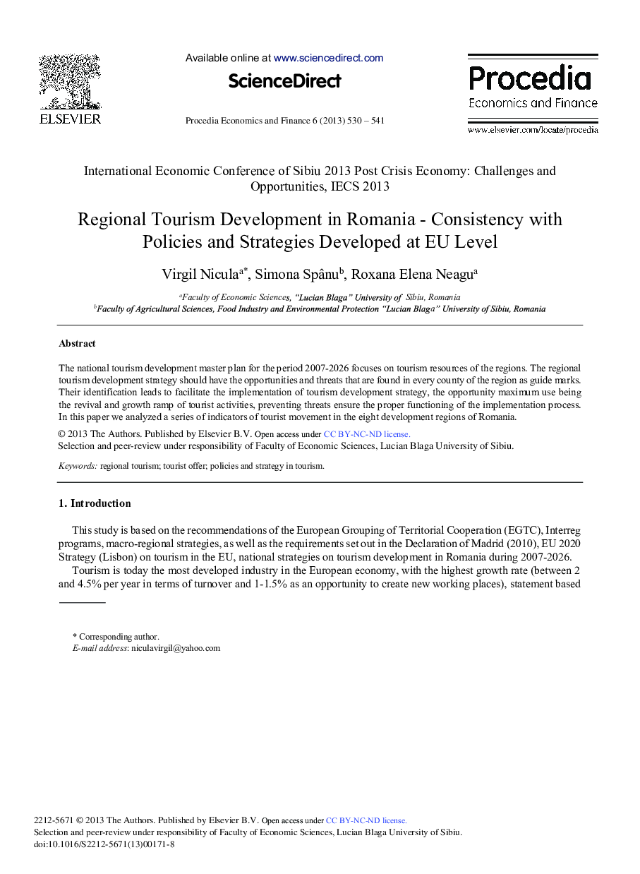 Regional Tourism Development in Romania – Consistency with Policies and Strategies Developed at EU Level 