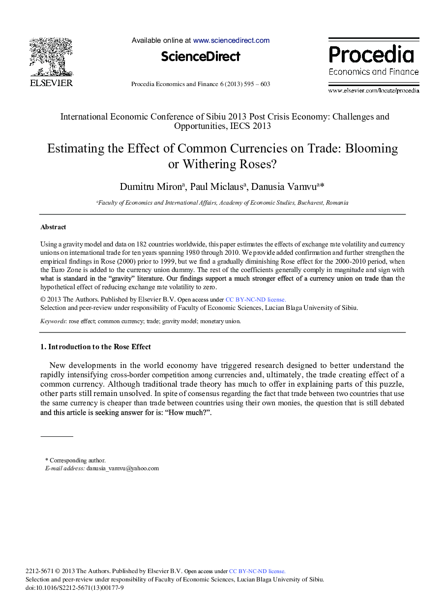 Estimating the Effect of Common Currencies on Trade: Blooming or Withering Roses? 