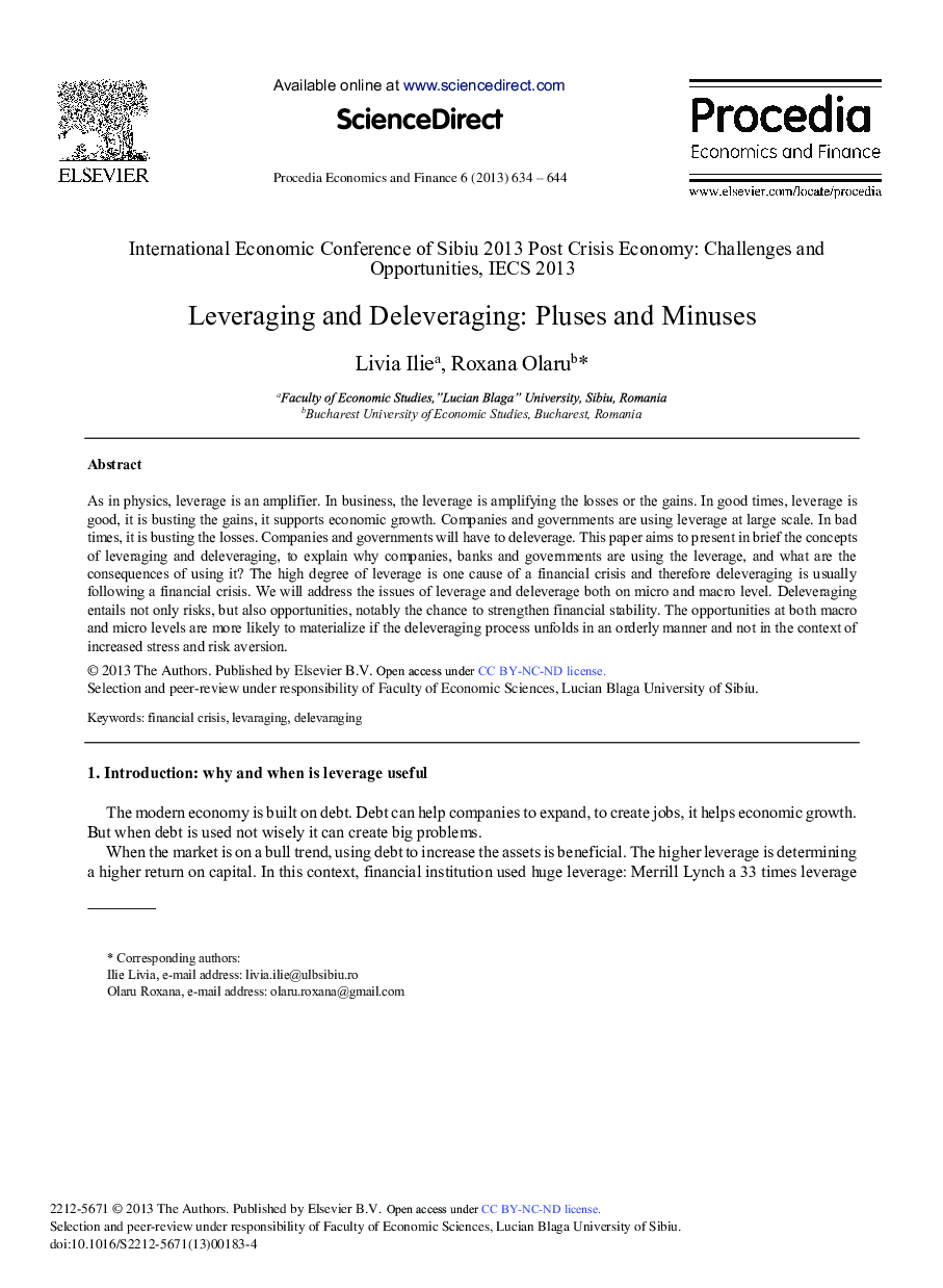 Leveraging and Deleveraging: Pluses and Minuses 