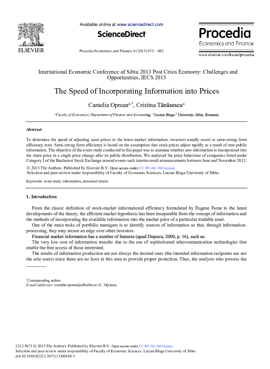 The Speed of Incorporating Information into Prices 