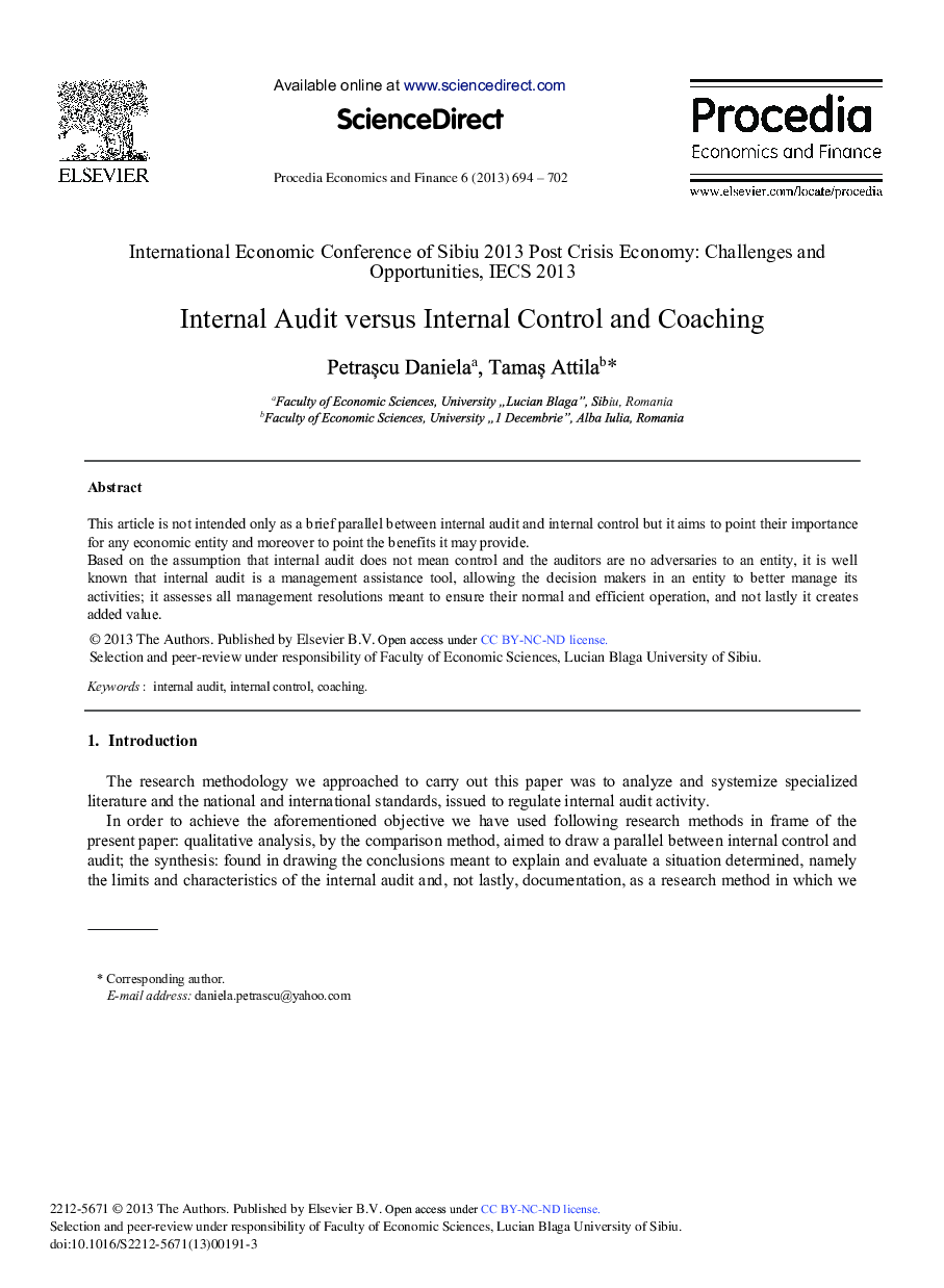 Internal Audit versus Internal Control and Coaching 