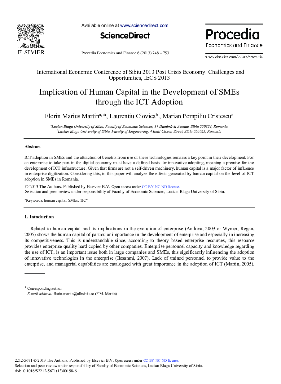 Implication of Human Capital in the Development of SMEs through the ICT Adoption 