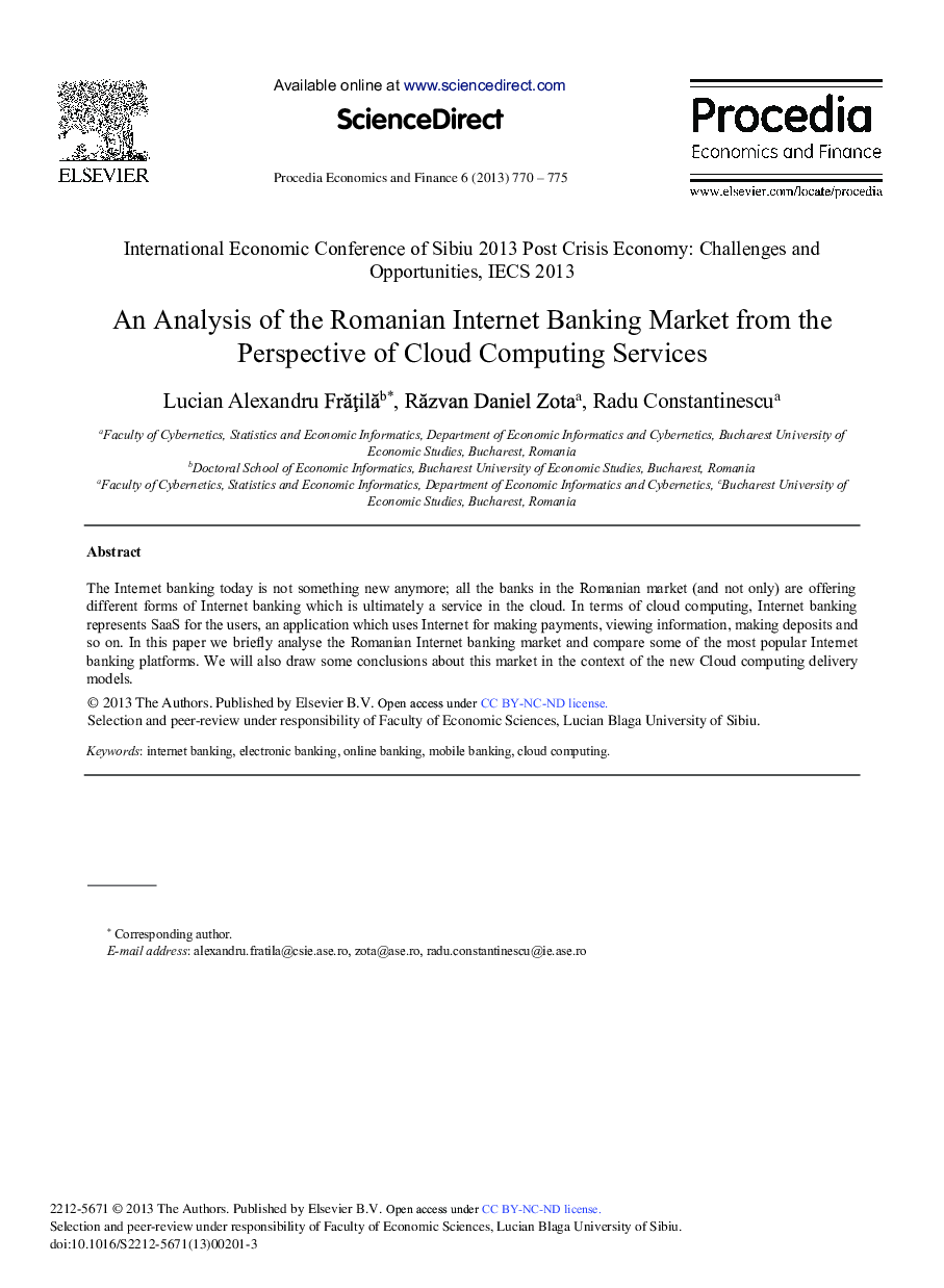 An Analysis of the Romanian Internet Banking Market from the Perspective of Cloud Computing Services 