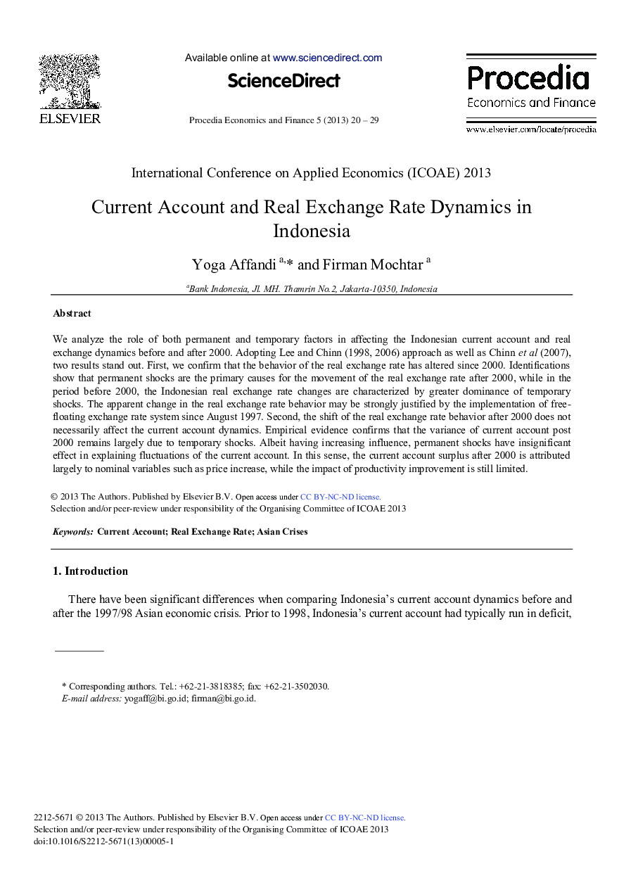 Current Account and Real Exchange Rate Dynamics in Indonesia 