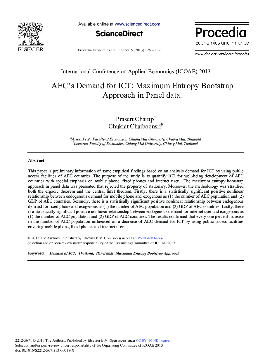 AEC's Demand for ICT: Maximum Entropy Bootstrap Approach in Panel Data 