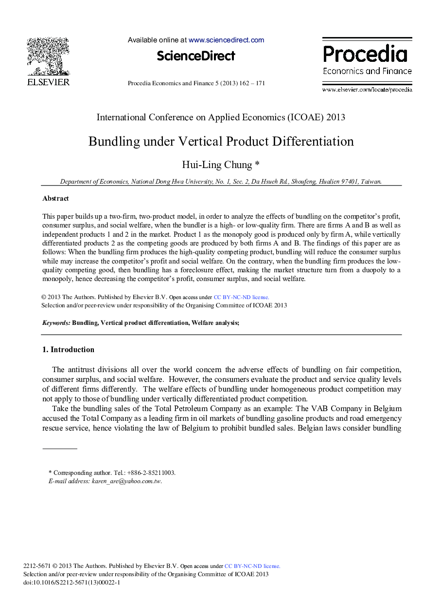 Bundling under Vertical Product Differentiation 