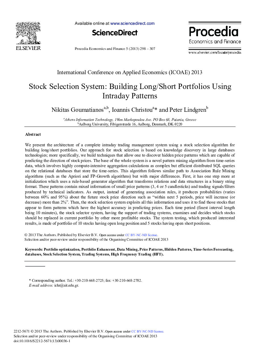 Stock Selection System: Building Long/Short Portfolios Using Intraday Patterns 