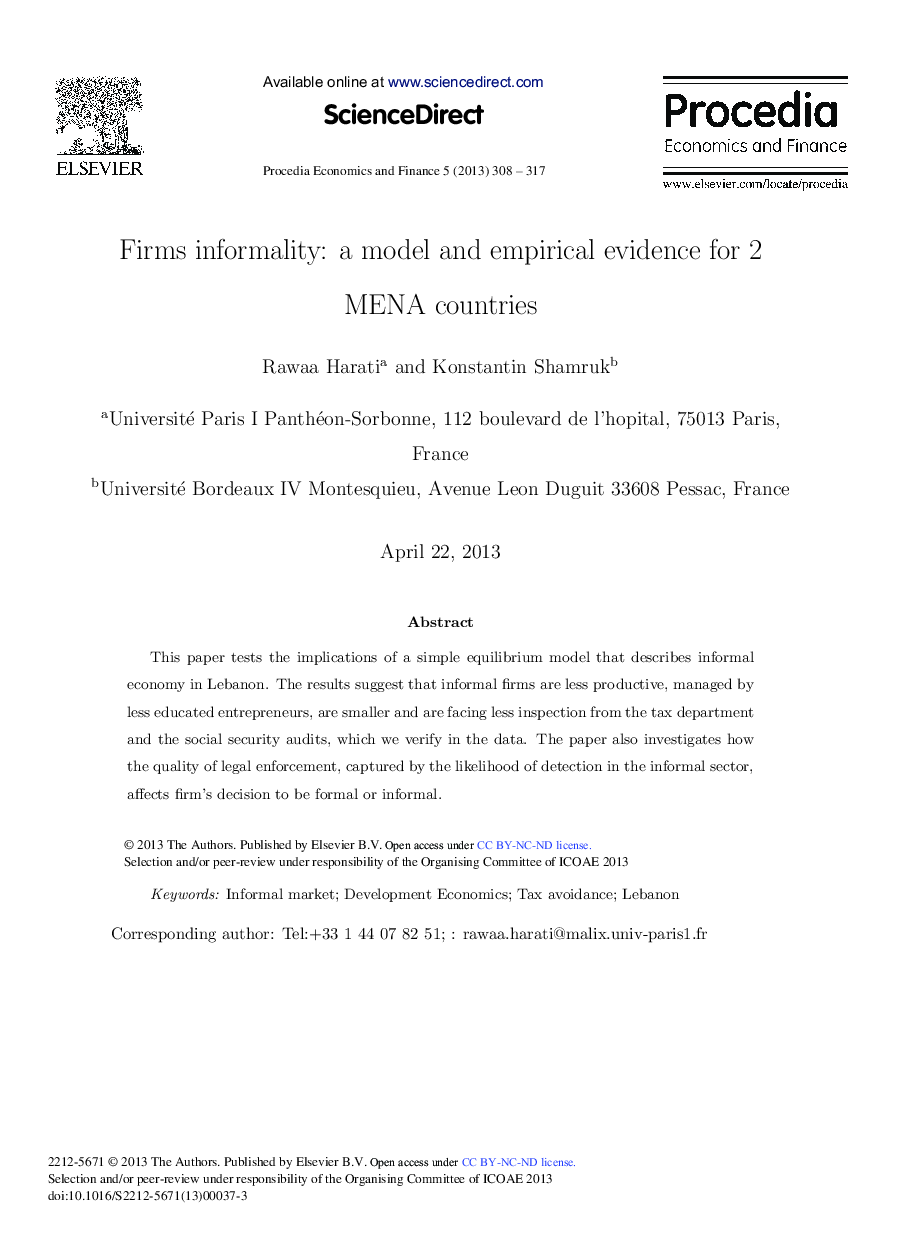 Firms Informality: A Model and Empirical Evidence for 2 MENA Countries 