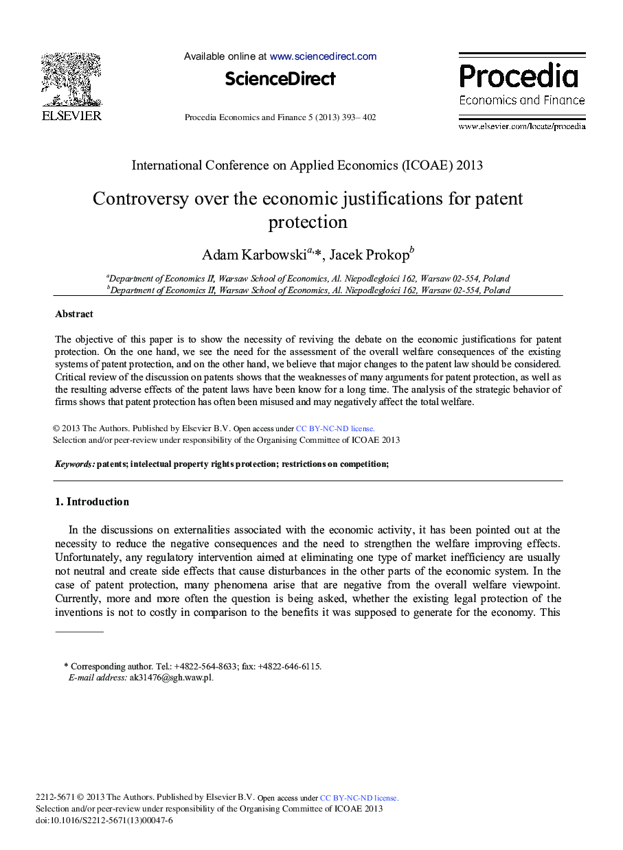 Controversy over the Economic Justifications for Patent Protection 