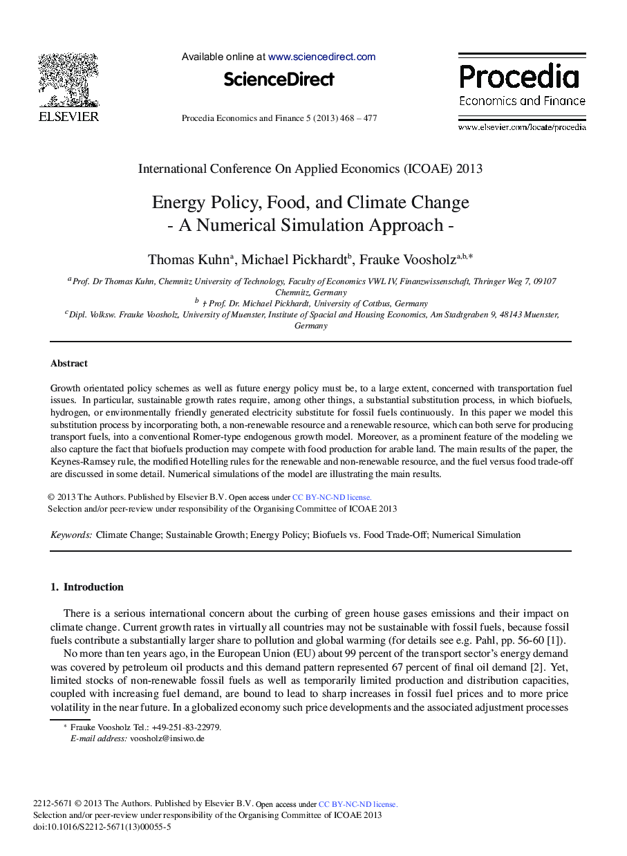 Energy Policy, Food, and Climate Change–A Numerical Simulation Approach 