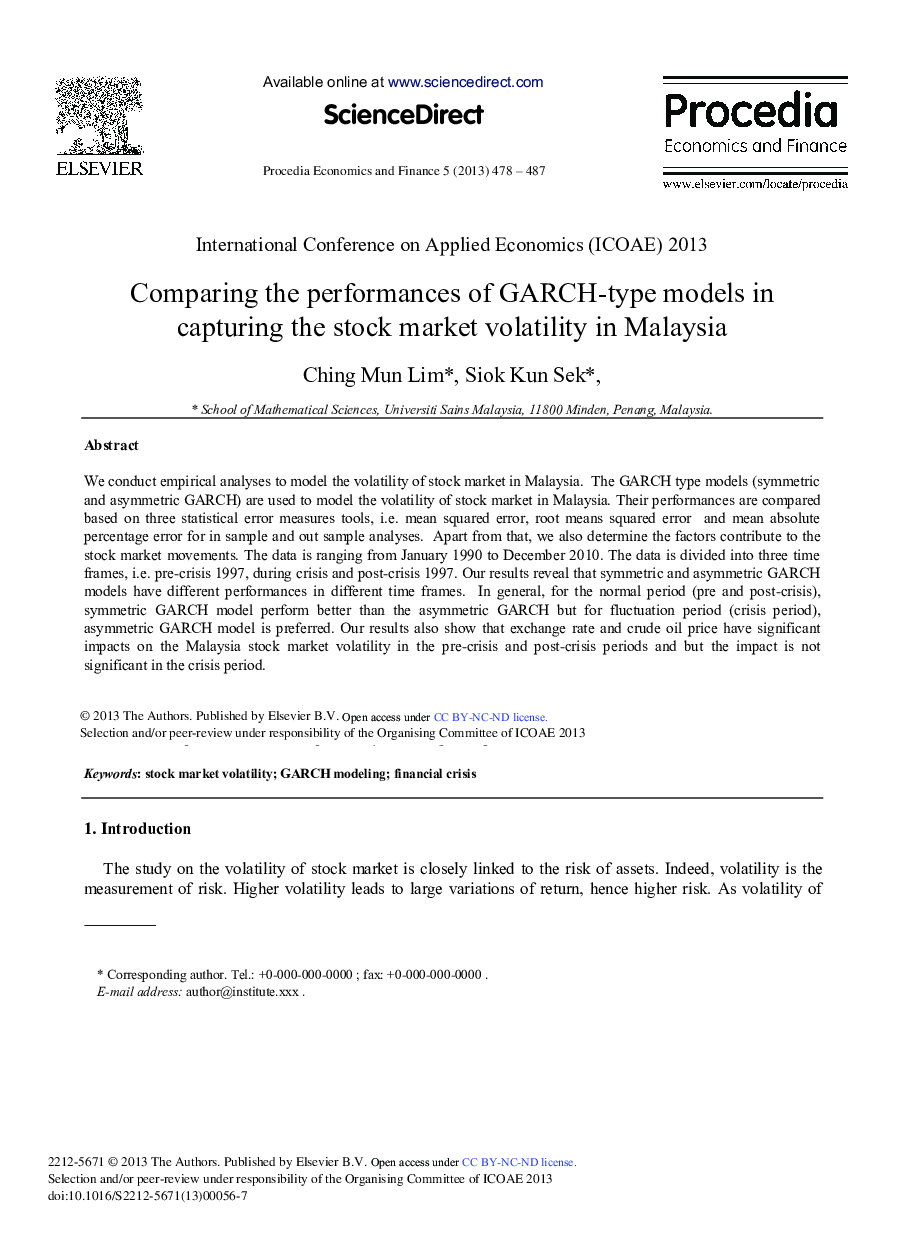 Comparing the Performances of GARCH-type Models in Capturing the Stock Market Volatility in Malaysia 