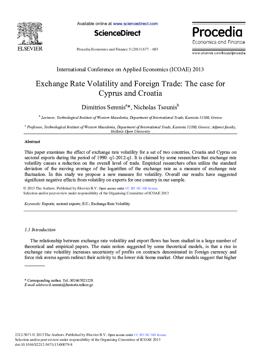 Exchange Rate Volatility and Foreign Trade: The Case for Cyprus and Croatia 