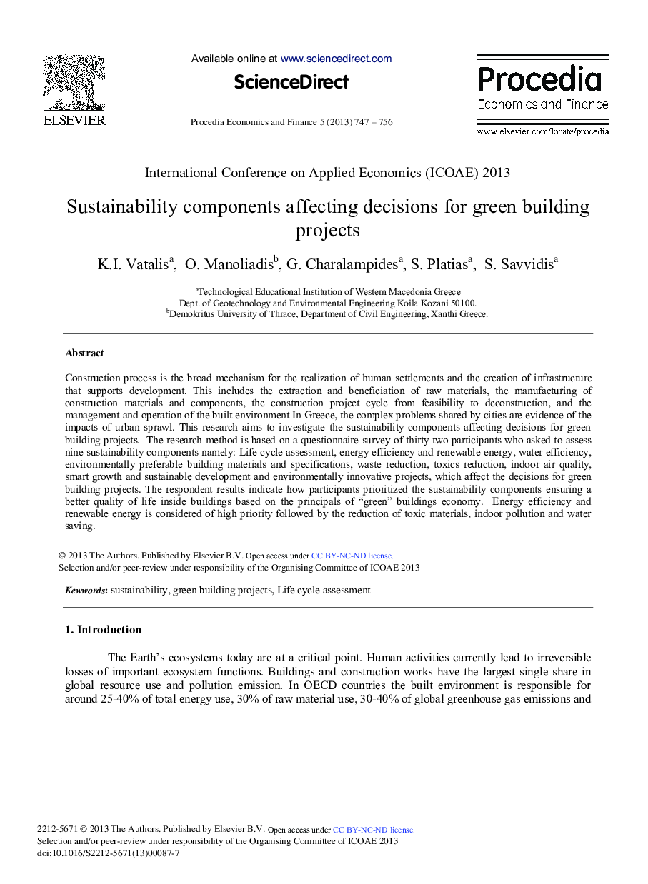 Sustainability Components Affecting Decisions for Green Building Projects 