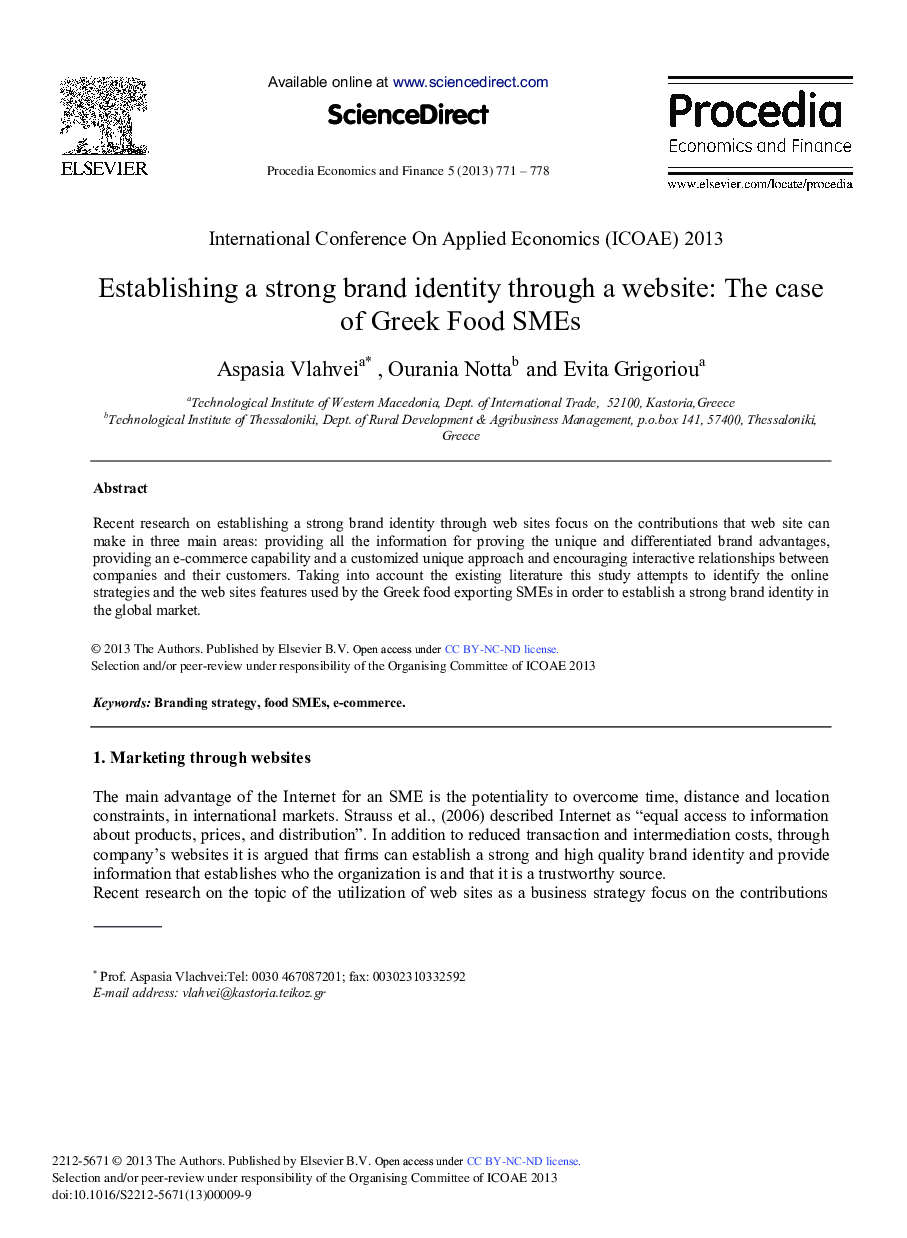 Establishing a Strong Brand Identity Through a Website: The Case of Greek Food SMEs 