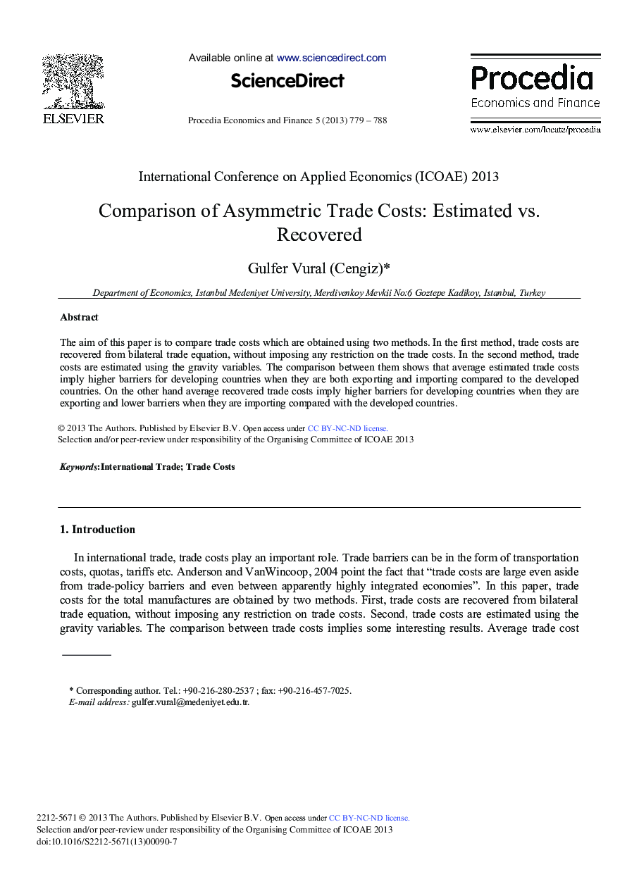 Comparison of Asymmetric Trade Costs: Estimated vs. Recovered 