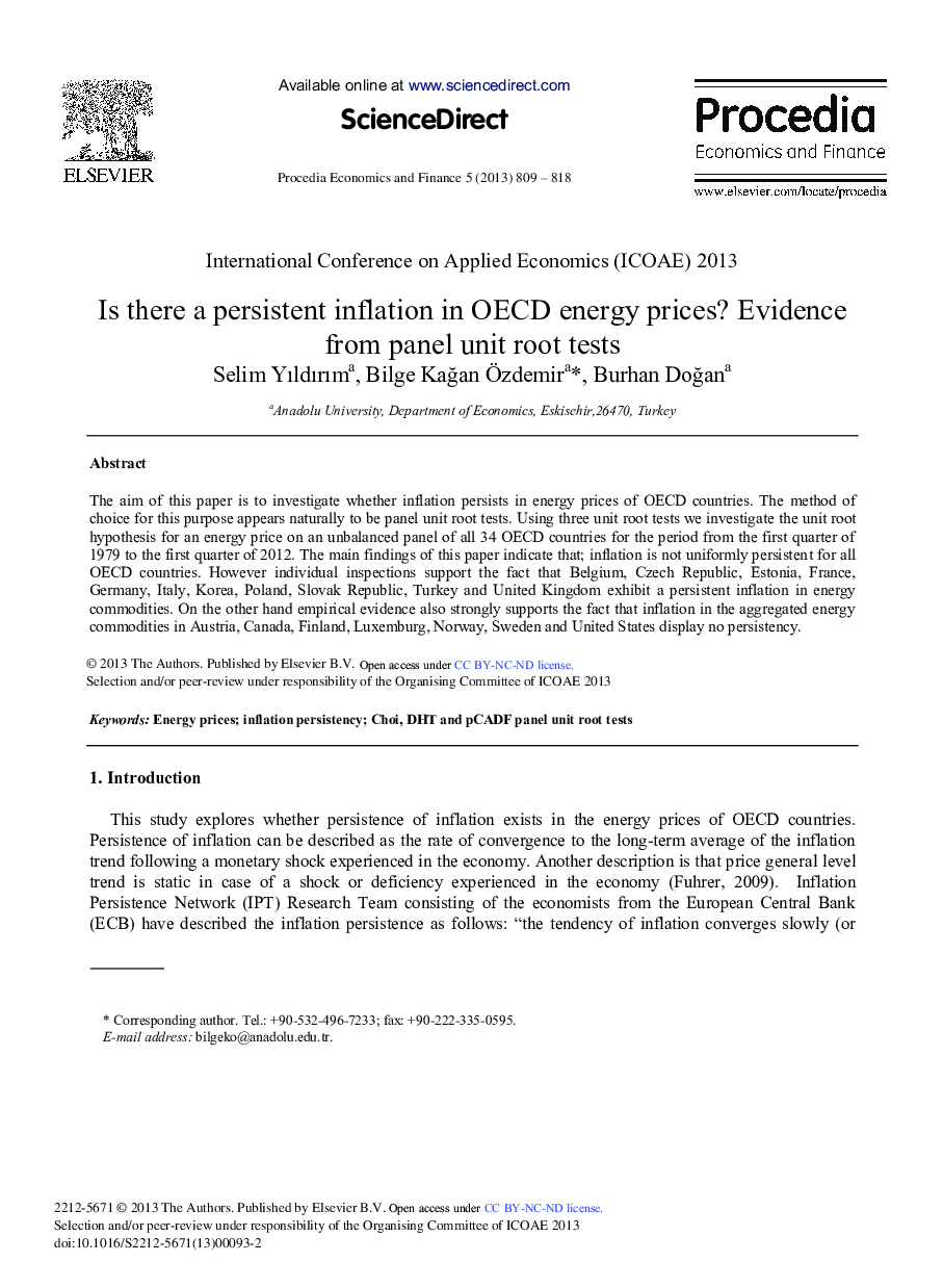 Is There a Persistent Inflation in OECD Energy Prices? Evidence from Panel Unit Root Tests 